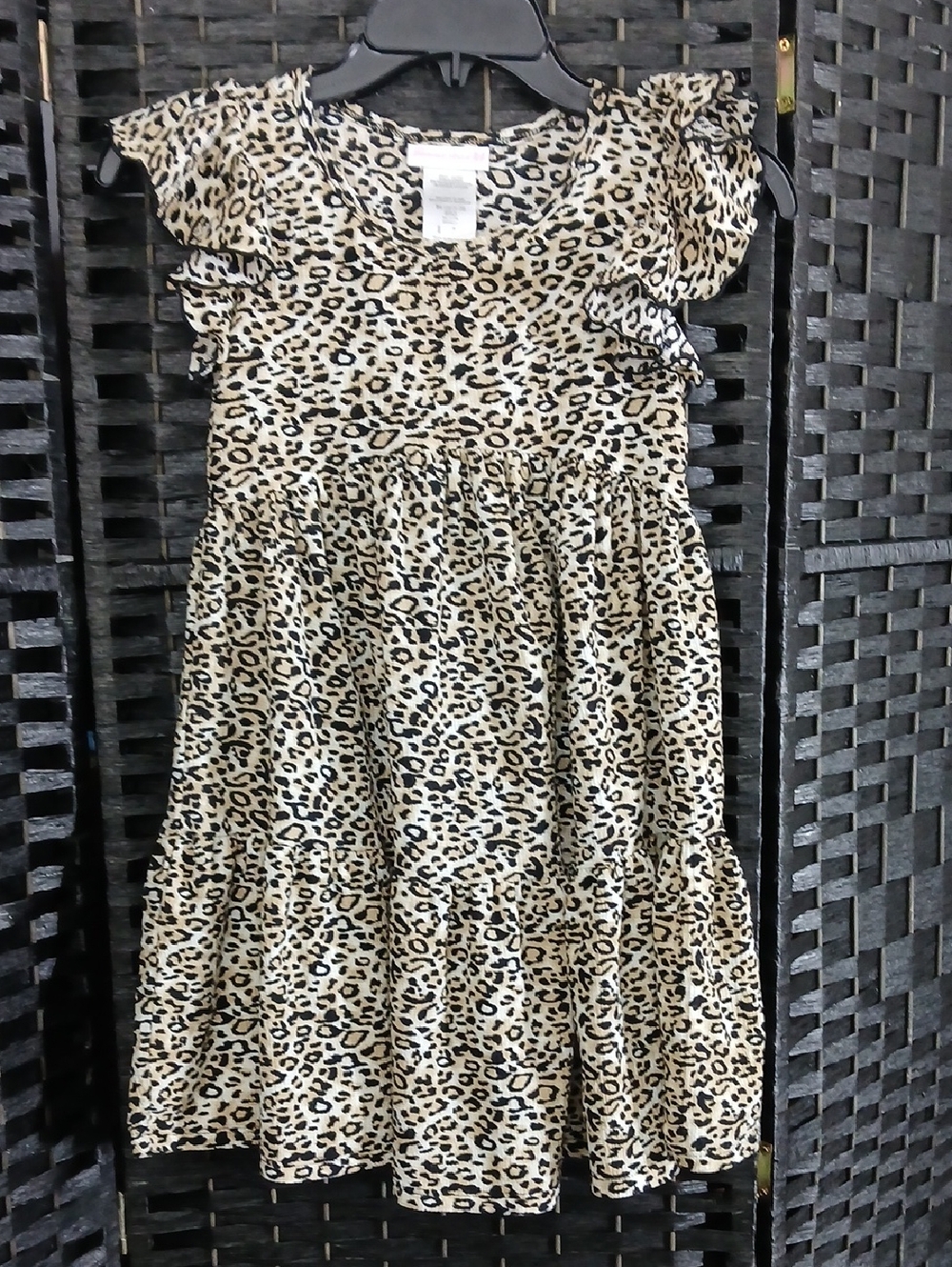 Bonnie Jean Girls' Leopard Print Tiered Dress - Beige/Black SZ 7